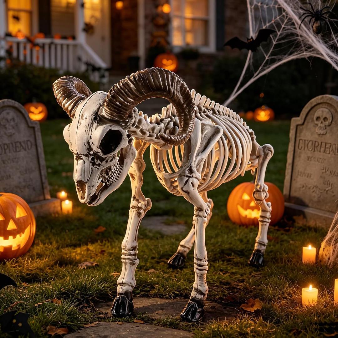 DR.DUDU Halloween Skeleton Goat Decorations, 26 Inch Long Animal Skeletons