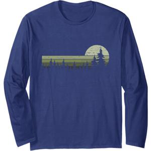 Trees Wildlife Nature Vintage Forest Long Sleeve T-Shirt, Size XL