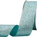 VATIN Light Blue Continues Glitter Ribbon - 1-1/2 Inch x 25 Yards for Gift Wrapping, Crafts, Christmas Tree, Ornaments, and Home Decor - Light Blue Cut Edge Christmas Ribbon