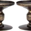 2 Pcs Vintage Pillar Candle Holders, Metal Candleholder Retro Pedestal Pillar Stands Candlestick Holders for Home Decor, Wedding Centerpieces, and Special Occasions