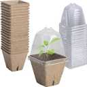 Purple Star 20 Pcs Biodegradable Nursery Pots with Humidity Dome- 2.3 Inch Square Seeding Starter Pot for Planting- Peat Pots for Seedlings Garden Vegetable Flower Germination