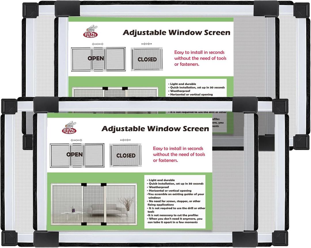 FLYZZZ Adjustable Window Screen Small Expandable Window Screens, (9.84'' High by 16-28'' Wide, B) 2 Packs Suitable for Window Openning Width Size 16''-28''， 20% Smaller Than Standard Screens