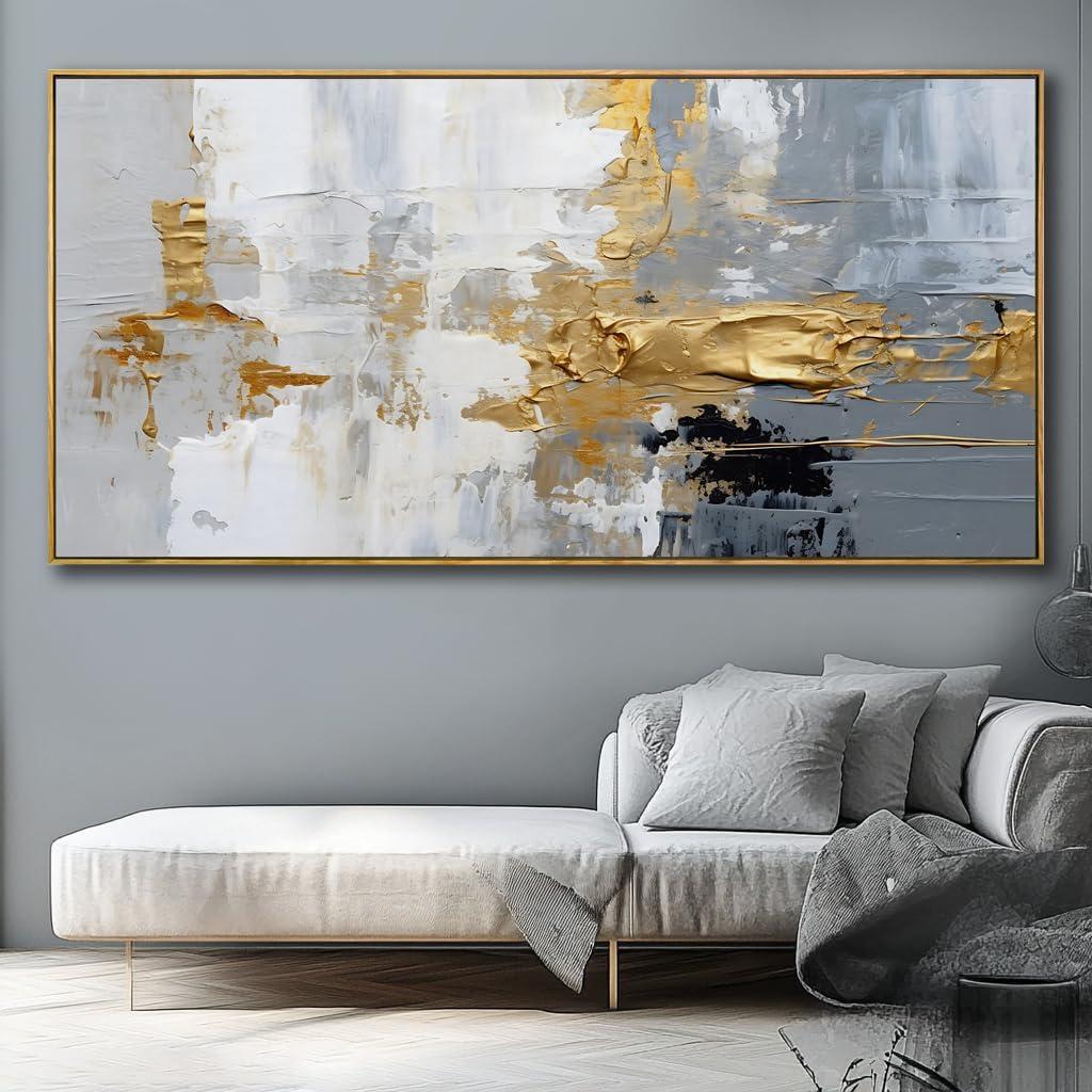 Abstract Wall Art For Living Room Large Size Framed Canvas Wall Art Abstract 20in x 40in Wall Decor Abstract Art Paintings Fantasy grey-gold Modern Artwork Decor Bathroom