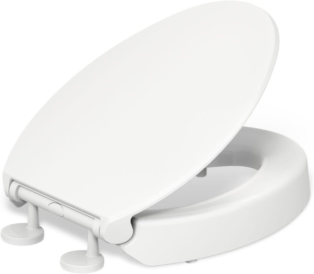 KOHLER 25875-0 Hyten 3" Height, Elevated Soft Close Elongated Toilet Seat, Contoured Seat with Grip-Tight Bumpers, Quick-Attach Hardware, No Slam Toilet Seat, White