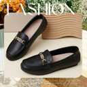 DeYashopin Women's Loafer Shoes Leisure Slip On Work Shoes Comfort Walking Flats (10 Wide, Black Leather)