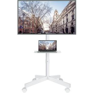 BONTEC Mobile TV Stand with Tilt, Rolling TV Stand on Wheels for 2365 Inch LED LCD TVs, Portable TV Cart with Adjustable Media Shelf for Living Room, Bedroom, Holds 88 lbs, Max VESA 400x400mm, White