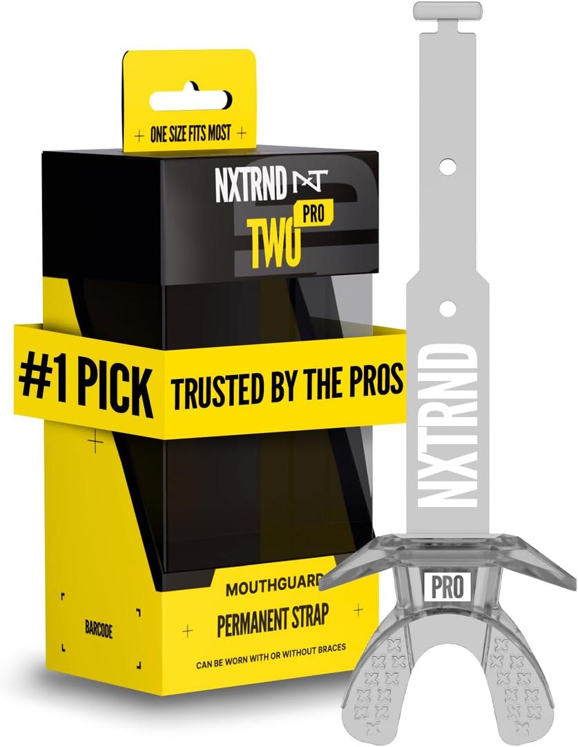Nxtrnd Two Pro Football Mouth Guard, Permanent Strap, Fits Adult & Youth (Transparent)
