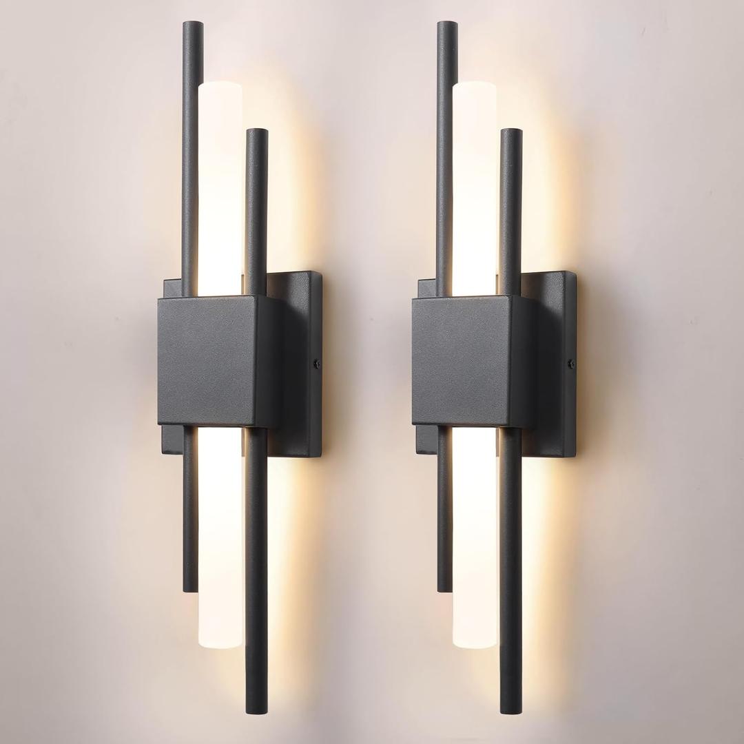 LED Wall Sconces Set of Two,3000K Warm Light Acrylic Matte Black Wall Sconce for Bedroom,Bathroom,Living Room,Hallway