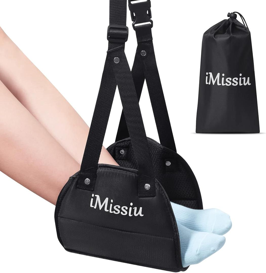 Airplane Foot Hammock | Adjustable Travel Footrest with Memory Foam | Portable Footrest Under Desk for Work Or Travel Relaxation | Comfortable Flight Carry-on Foot Rest - Black