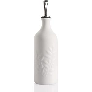 Sweejar Ceramic Olive Oil Dispenser Bottle, 20 Oz Relief Opaque Oil Cruet Protects Oil To Reduce Oxidation, Suitable for Storage Oil, Vinegar, Soy Sauce, Coffee Syrup, Liquids, Set of 1 (White)