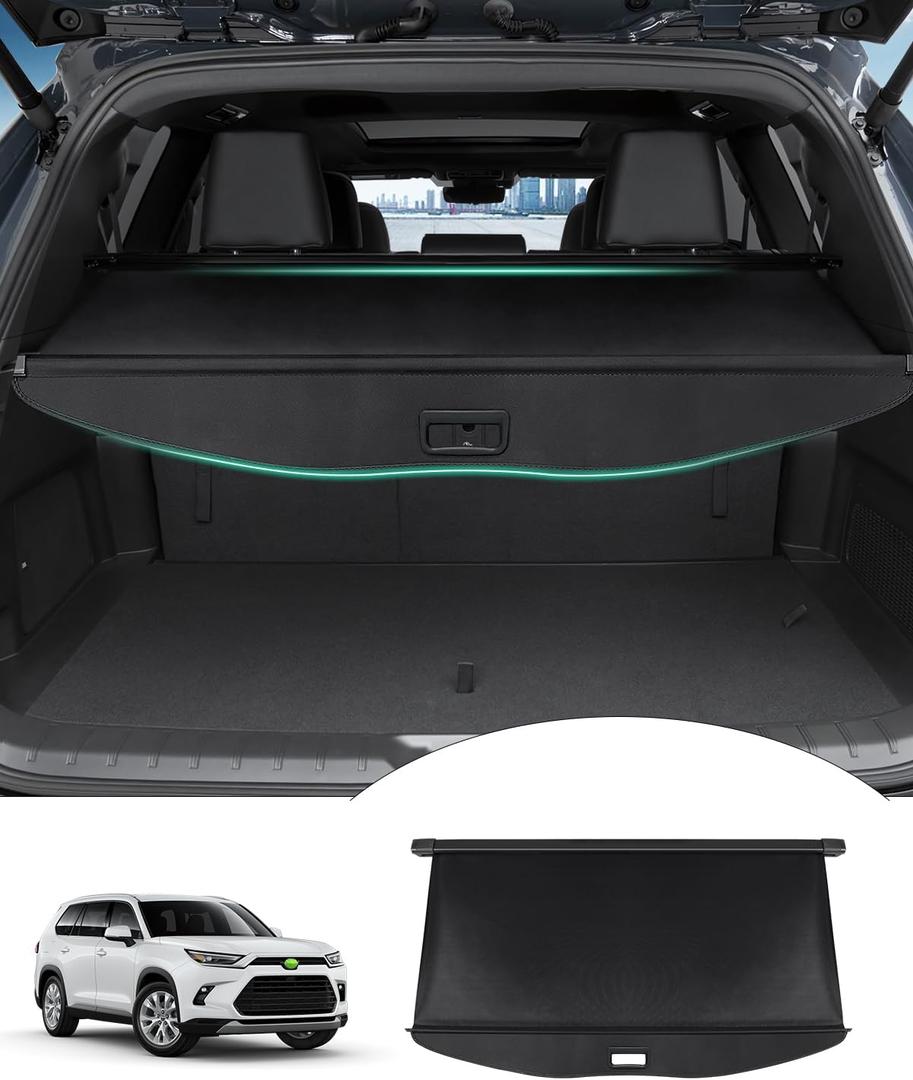 Powerty Cargo Cover for 2024 Toyota Grand Highlander Hybrid Max Platinum Accessories Trunk Cover Retractable Tonneau Cover Black