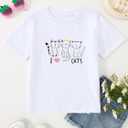 Girl's Cute Cat Graphic T-Shirts Funny Animal Lover Tee (White) 8Y