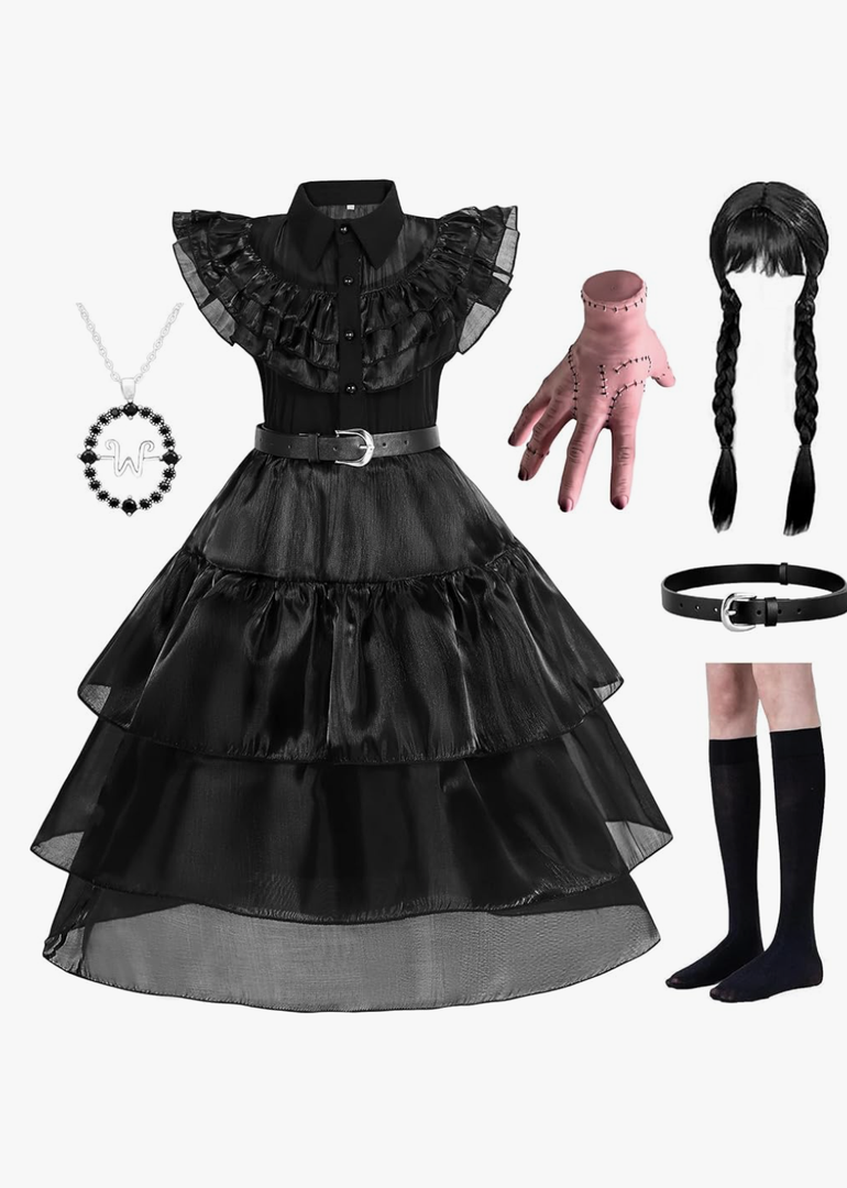 WYB Black Costume Dress for Girls Cosplay Dress Kid Halloween Costumes Costumes Cosplay Party Dress with Accessories 4-12Y