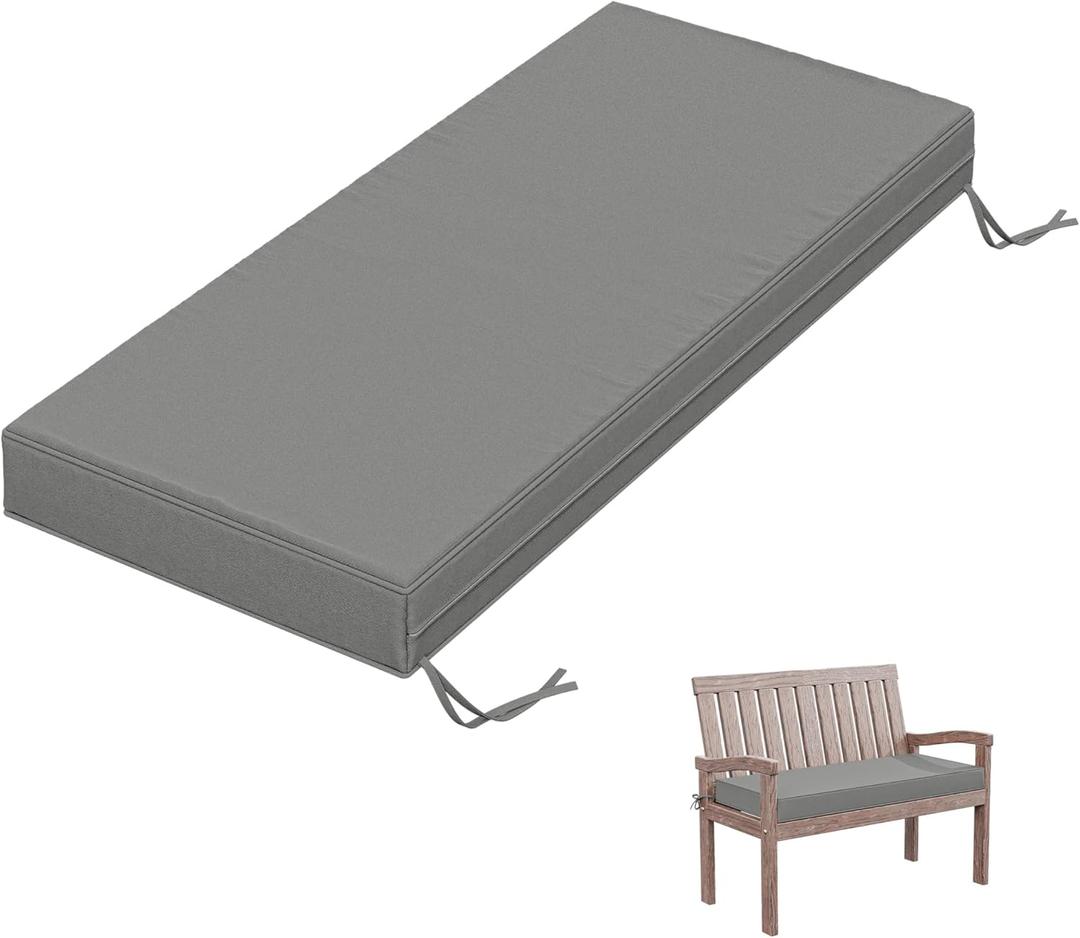 Tounosnt Outdoor Bench Cushion 42×18×3.5 in Thick Waterproof Patio Furniture Cushions, Patio Porch Swing Replacement Seat Pad with Tie Straps and Anti-Slip, for Backyard Garden, Light Grey