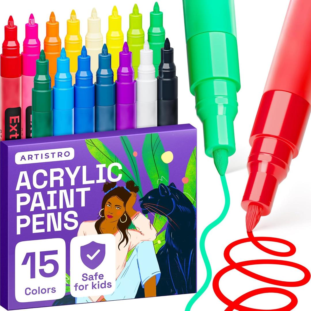 ARTISTRO Muticolor Acrylic Paint Pens - Multisurface Markers for Glass, Rock, Fabric, Wood, Plastic & More - Extra Fine (Multicolor)