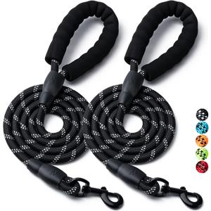 2 Pack Dog Leash, Heavy Duty Nylon Rope Pet Leashes with Comfortable Padded Handle, Reflective Dog Leashes for Small Medium and Large Dogs 1/2"x 5 FT (18~120 lbs.), 2PCS-Black+Black)