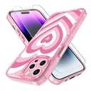 AIGOMARA for iPhone 16 Pro Max Case Cute Heart Pattern Slim Fit Soft Flexible Shockproof TPU Bumper Protective for Women Girls Black (Pink Love Heart Print)