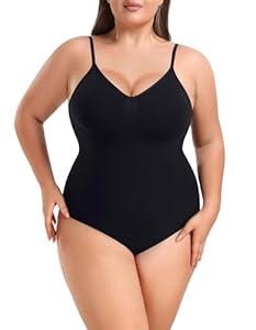 BLEVONH Womens Bodysuit Tummy Control Shapewear Spaghetti Strap Bodycon Seamless Body Shaper Plus Size (XL, Black)