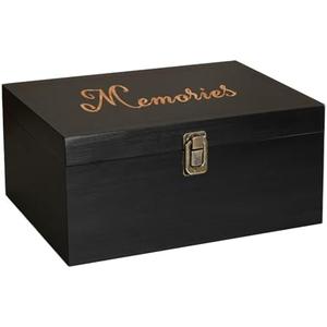 BeeGreeny Large Wooden Memory Box for Keepsakes, Premium Black Wooden Keepsakes Box with Lid for Memories, Weddings, Engraved Memory Keepsake Box, Decorative Storage Box