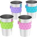 Rich&Ray 12 oz Magnetic Hanging Cups, Reusable Stainless Steel Drinking Cup Hanging on Fridge with Silicone Holder for Water Coolers, 4 Pack