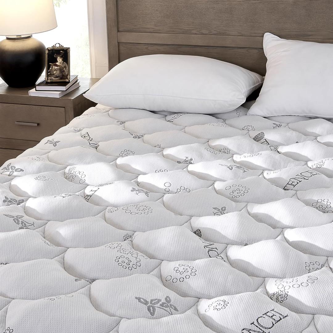 Softhour Padded Topper Queen Size 40% Tencel Blend Rayon from Bamboo and Cotton Filled Mattress Cover, Thick, Luxurious and Comfort Mattress Pad, Deep Pocket for 21" Mattress