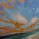 Arjun Ocean Teal Wall Art Canvas Coastal Beach Painting Blue Turquoise Landscape Sunset Picture, Panoramic Gold Foil Textured Large Artwork Framed for Living Room Bedroom Bathroom Wall Decor 40"x20"