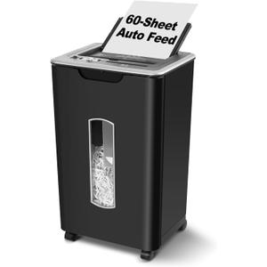 Wingwise Auto Feed Paper Shredder, 60 Sheets Cross Cut, CD/Credit Card Shredder with Anti-Jam & Dual Modes, 5.8 Gallon Bin, P-4 High Security for Home Office