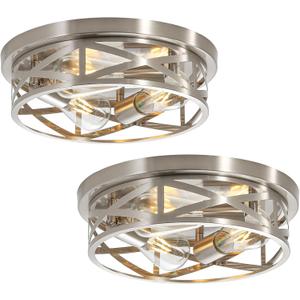 13 inch Brushed Nickel Flush Mount Ceiling Light Fixtures,3-Light Modern Hallway Light Fixtures Ceiling, Brushed Nickel Light Fixture Ceiling Mount for Farmhouse,Kitchen, Bedroom 2 Pack