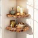 WELLAND Corner Floating Shelf Set of 2, Solid Cedar Wood 10.86 x 11.5 inches Floating Corner Shelves for Bedroom, Living Room, Bathroom, Kitchen