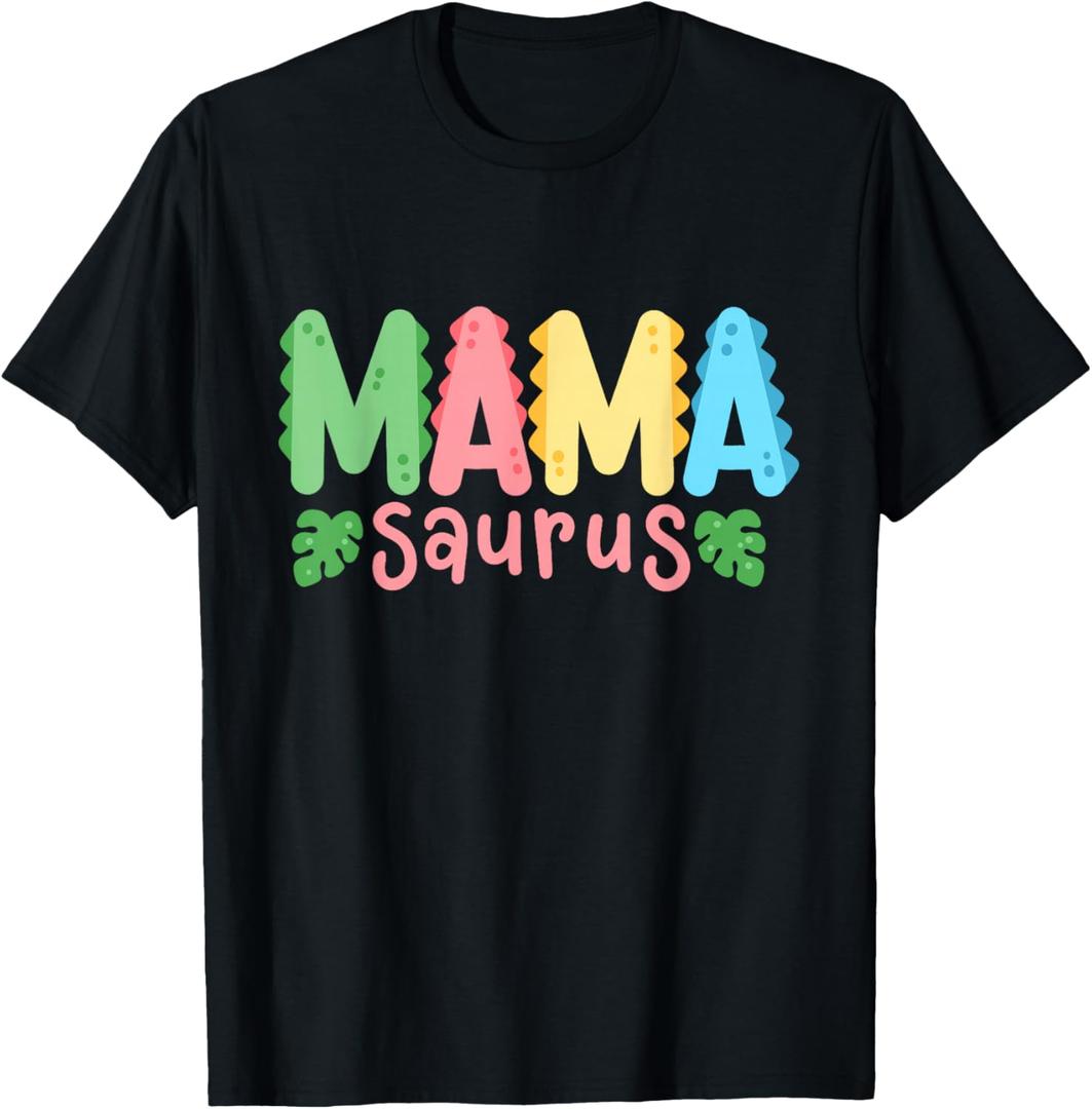 Mama Saurus Children's Dinosaur Birthday Party Family Matching T-Shirt (Black, L)