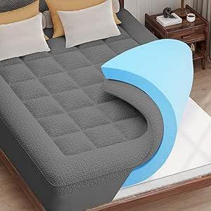Dual Layer Memory Foam Mattress Topper - AprLeaf 3 Inch Pillow Top Mattress Topper, 2 Inch Cooling Gel Memory Foam and 1 Inch Pillow-Top Cover for Medium Support Relief Back Pain (Queen, Grey)