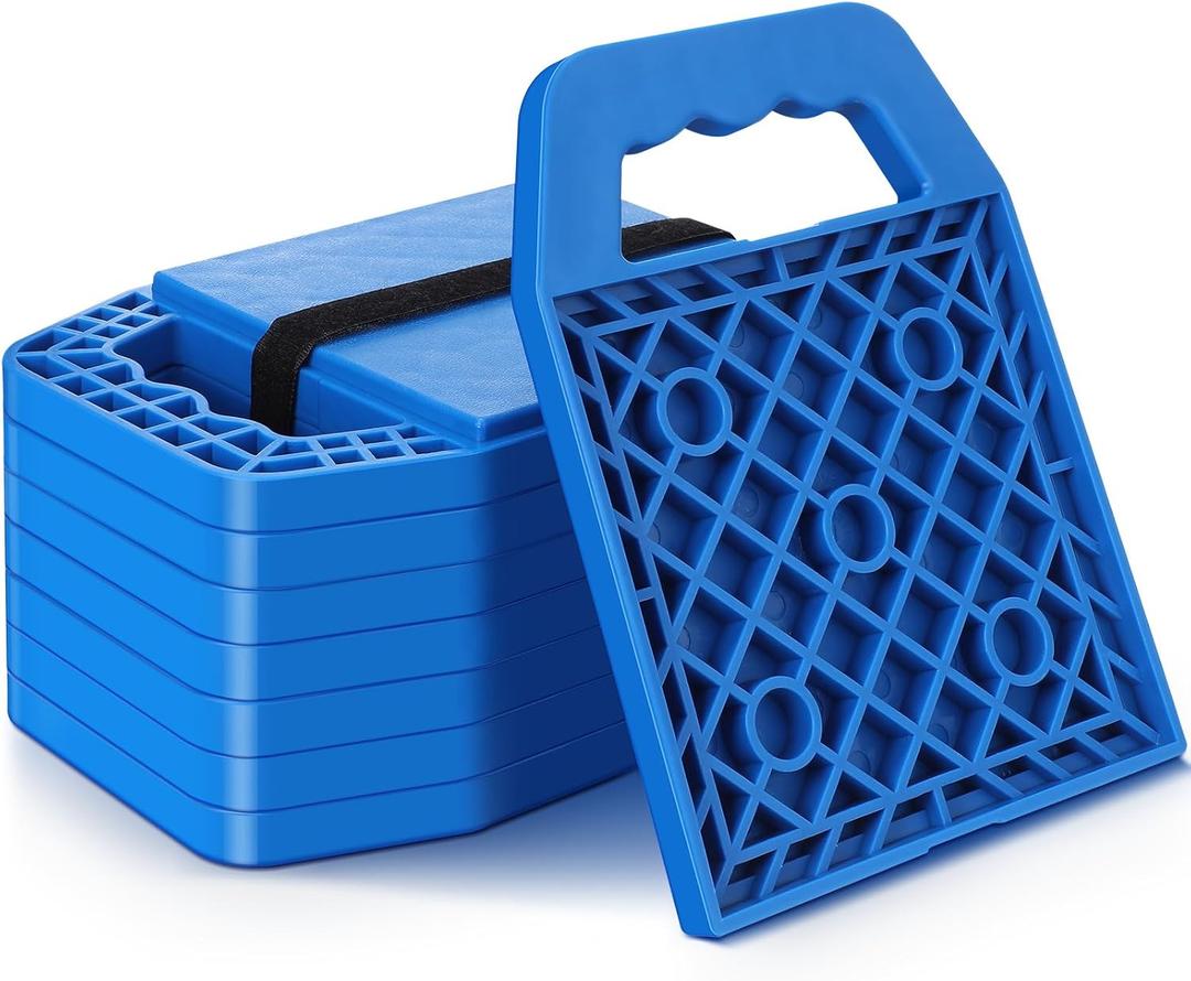 8 Pieces RV Stabilizing Jack Pads Camper Jack Pads RV Leveling Blocks with Handle Camper Stabilizer Blocks for Travel Trailer Easy Storage and Organization(Blue)