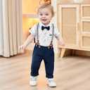 CARETOO Baby Boy Clothes Suit Infant Gentleman Boy Outfits Dress Shirt/Bowtie/Suspender Pants Set 0-18 Months (Black)
