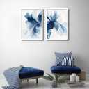 2Pcs Unframed Navy Blue Abstract Wall Art Modern Minimalist Floral Poster Prints Grace Flower Wall Decor Pictures for Living Room Bedroom Office Decorations