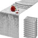 10 Packs 12 x 72 inches Silver Sequin Table Runner, Glitter Runner for Birthday Party Supplies Wedding Holiday Celebration Baby Shower Engagement Anniversary Decor