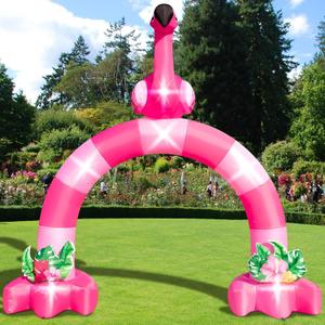 12FT Pink Flamingo Inflatable Arch,Giant Blow-Up Flamingo Outdoor Decor with Built-in 6 LED Lights and 1Blower for Summer Yard Garden Birthday Luau Beach Party Take Photos