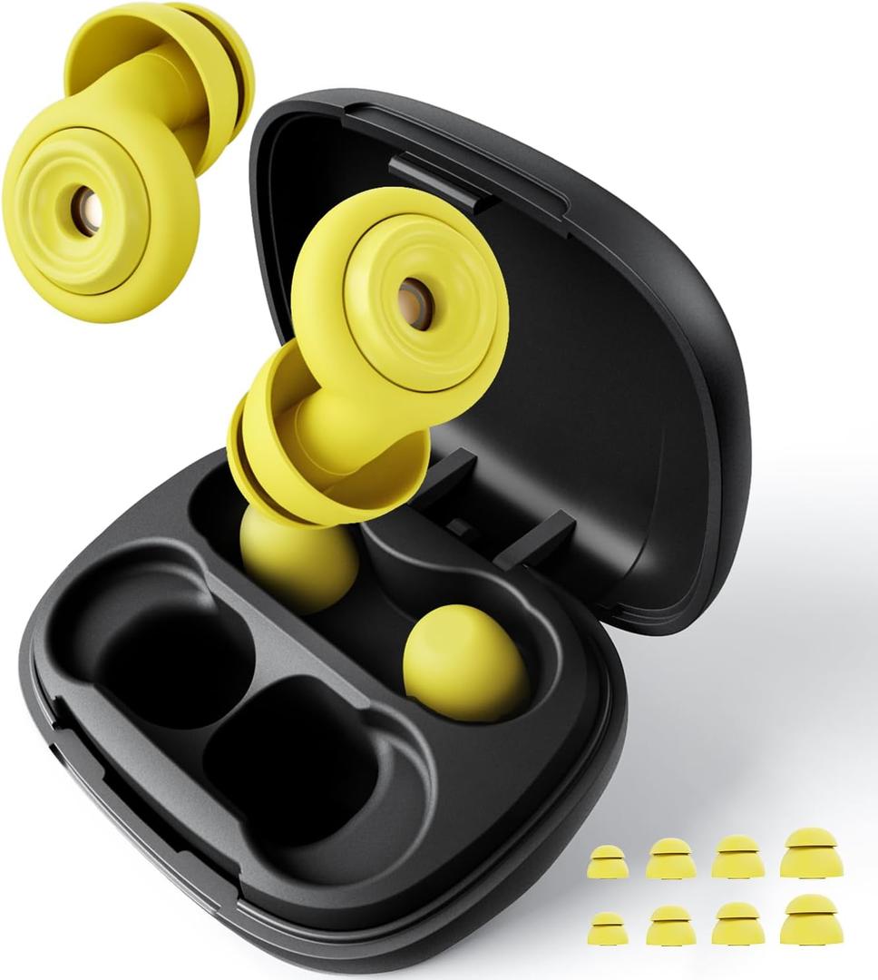 Ear Plugs for Sleeping 45dB Reusable Noise Cancelling Ear Plugs with 8 Eartips and Travel Case for Concerts, Snoring, Travel, Study Sleeping earplugs(Yellow)