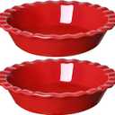 LE TAUCI Ceramic Pie Pans for Baking, 9 Inches Pie Plate for Apple Pie, Pecan Pie, 52 Ounce Deep Pie Dish, Set of 2, Red