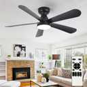 Depuley Black Ceiling Fan with Lights: 42-Inch Flush Mount Fan with Light and Remote - Low Profile Ceiling Fans Reversible Quiet DC Motor for Bedroom Living Room Indoor Outdoor