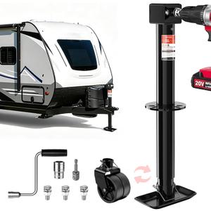BOYISEN 2-in-1 A-Frame Trailer Jack, 5000lbs Foot Plate & 2000 lbs Dual-Wheel, 20-24V Cordless Drill Powered, 14" Lift, Heavy-Duty Trailer Jack for Boat, RV & Utility