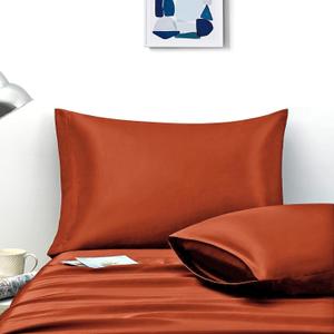 Ersmak Satin Pillowcase Standard Set of 2, 20" x 26" Ultra Soft & Silky Satin Pillow Cases for Hair and Skin, Wrinkle Fade Resistant Pillow Covers with Envelope Closure (Rust Orange)