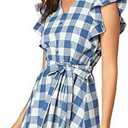 Allegra K Women's Ruffled Sleeve Belted Vintage Check Plaid Casual Summer Dress M