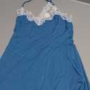 Avidlove Womens Nightgown Sexy Lace Sleepwear V Neck Full Slip Chemise Lingerie Cotton Night Gowns Babydoll Sleepshirt (White and Blue)