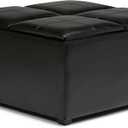 SIMPLIHOME Avalon Wide Contemporary Square Coffee Table Storage Ottoman, Midnight Black, Table Ottoman