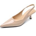 Womens Slingback Kitten Heels Pointed Toe Patent Leather Stiletto Heels Back-lace Casual Party Dress Work Lady Pumps 8.5