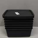 AREYZIN Storage Bins Plastic Storage Baskets With Lid Small Baskets for Organizing Stackable Storage Container Organizer Bins for Shelves Drawers Desktop Playroom Classroom Office, 6 Pack, Black
