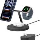 Belkin MagSafe-Compatible iPhone Charger, 3-in-1 Wireless Charging Station, Qi2-Certified 15W Wireless Charge for Apple iPhone 17 Series, Apple Watch, AirPods w/Non-Slip Base, 40W Included - Black