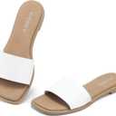 FITORY Women's Slide Sandals Fashion Square Open Toe with Cushioned Footbed Slippers for Beach Size (7, White)