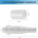 LESSO 1 1/4" PVC Repair Coupling, PVC Pipe Repair 1-1/4 inch Kit for Broken or Cracked In-Ground Pipe Fittings Waterproof Durable, SCH40 White (2 Sets)
