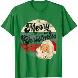 Vintage Santa Claus Merry Christmas Face Old Fashioned T-Shirt S
